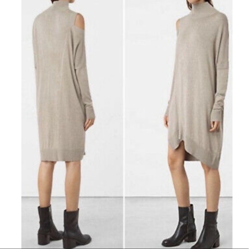 All saints Cecily dress- asymmetric hem-cold shoulder sweater dress
